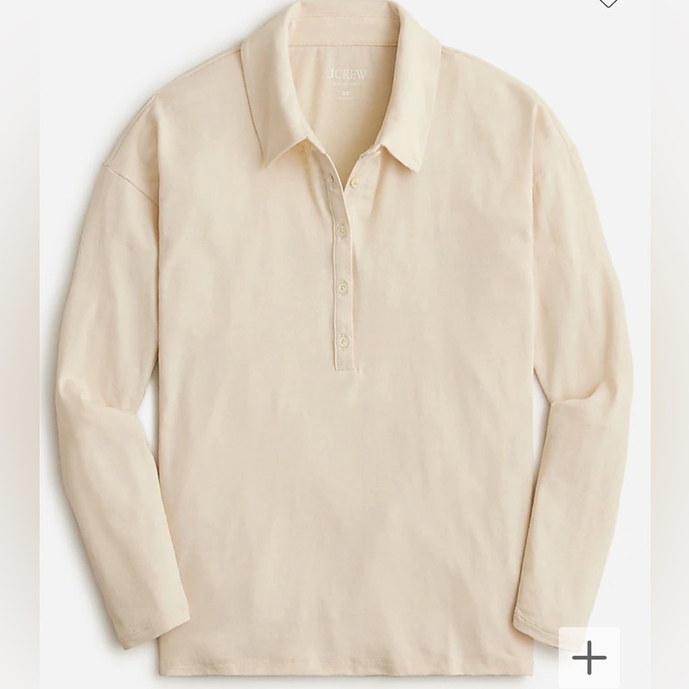 J. Crew Cream Long-Sleeve Polo Shirt - Picture 1 of 1